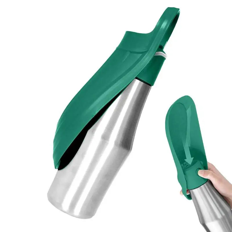 Bouteille d'eau pour chien 800 ml (27 oz) en acier inoxydable, distributeur d'eau de voyage, accessoires pour animaux de compagnie, gamelle d'eau 2 en 1 pour chien, idéale pour les voyages, les sorties et le camping.